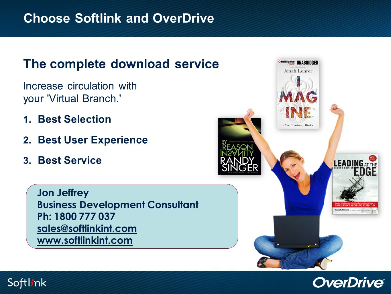 Choose Softlink and OverDrive The complete download service Increase circulation with your Virtual Branch. 1.