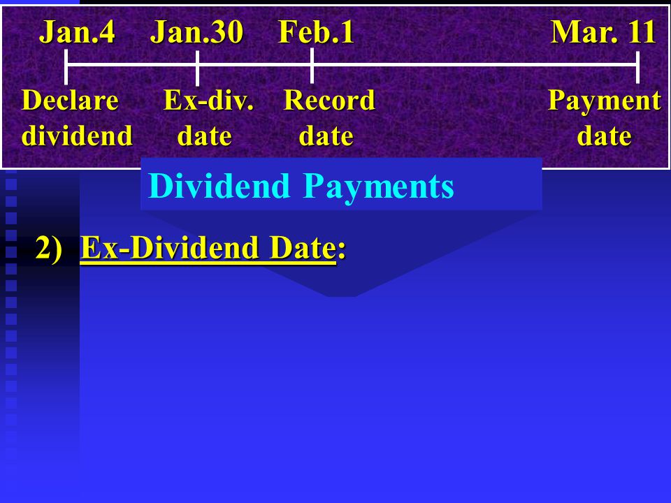 Dividend Payments 2) Ex-Dividend Date: Jan.4 Jan.30 Feb.1 Mar.