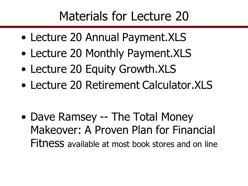 lecture 20 annual payment xls lecture 20 monthly payment xls dave ramsey calculator