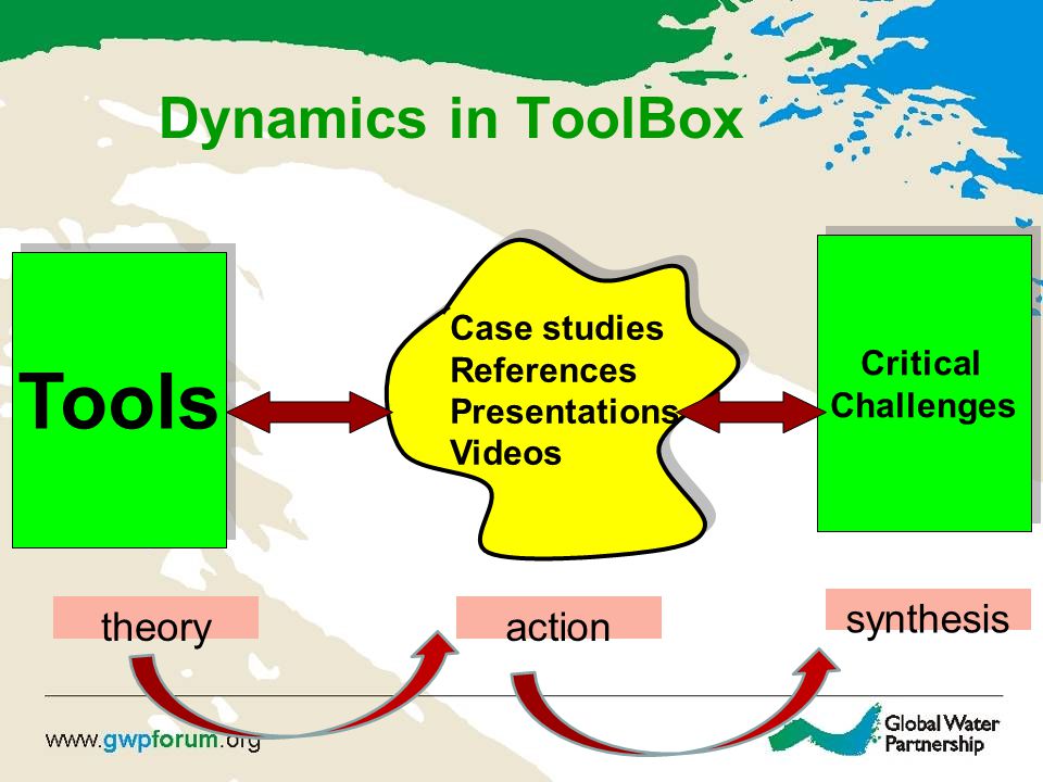 Dynamics in ToolBox Tools Case studies References Presentations Videos Critical Challenges Critical Challenges theoryaction synthesis