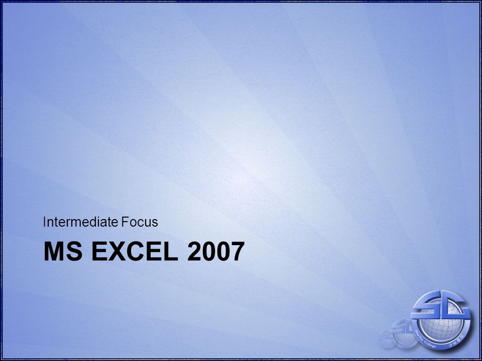 MS EXCEL 2007 Intermediate Focus
