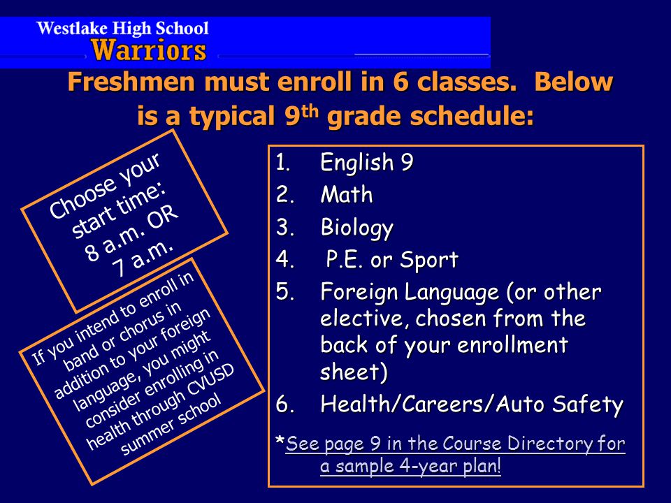 Freshmen must enroll in 6 classes.