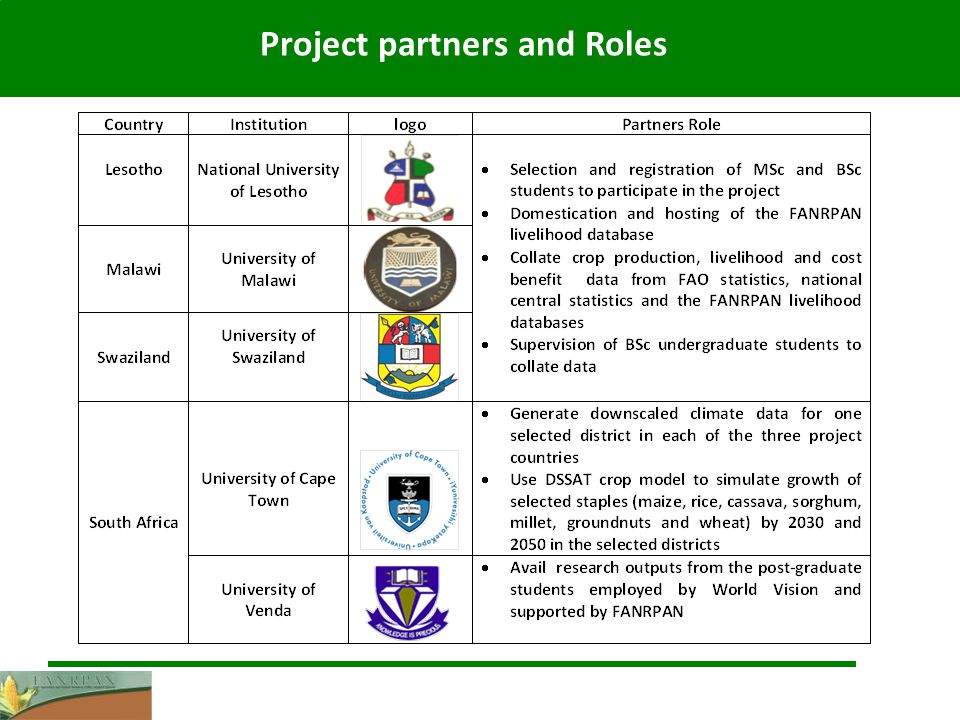 Project partners and Roles
