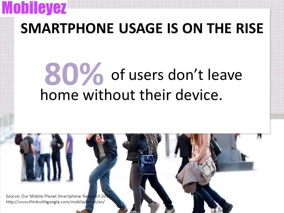 Source: Our Mobile Planet Smartphone Research 2012,   of users don’t leave home without their device.