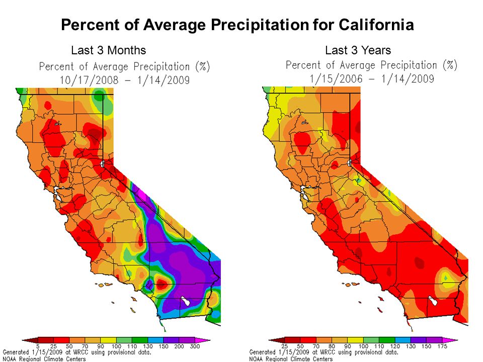 Percent of Average Precipitation for California Last 3 MonthsLast 3 Years