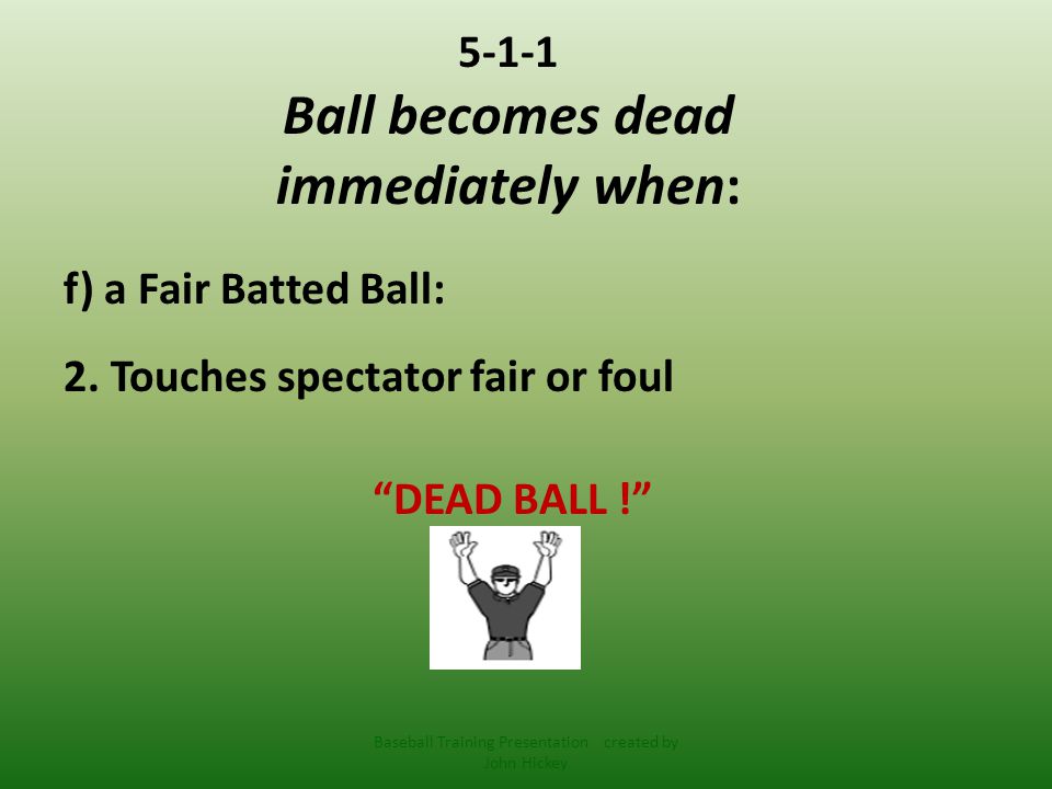 5-1-1 Ball becomes dead immediately when: f) a Fair Batted Ball: 2.