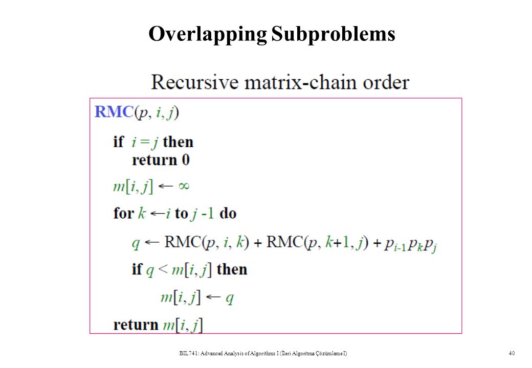 Overlapping Subproblems BIL741: Advanced Analysis of Algorithms I (İleri Algoritma Çözümleme I)40