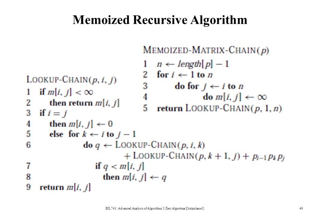 Memoized Recursive Algorithm BIL741: Advanced Analysis of Algorithms I (İleri Algoritma Çözümleme I)46