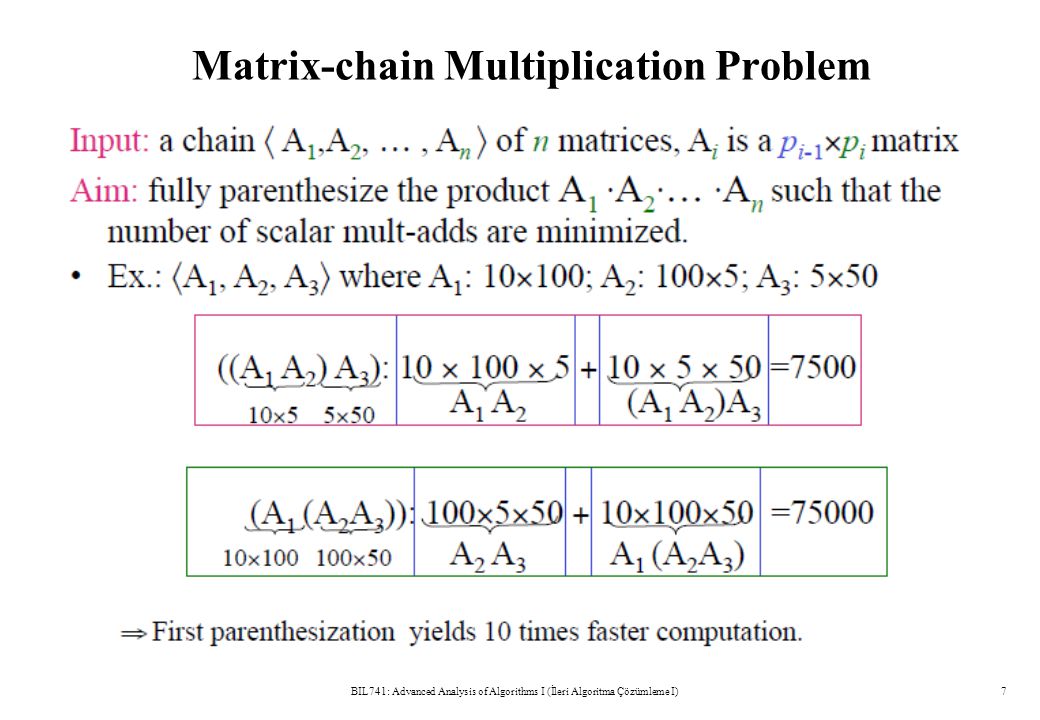 Matrix-chain Multiplication Problem BIL741: Advanced Analysis of Algorithms I (İleri Algoritma Çözümleme I)7