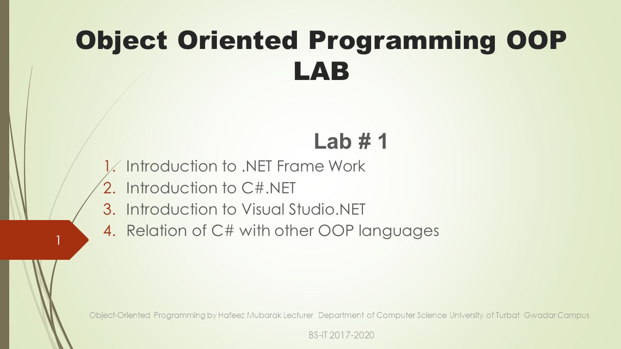Object Oriented Programming OOP LAB Lab # 1 1.Introduction to.NET Frame ...