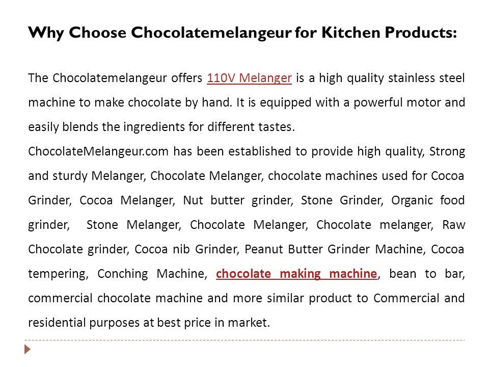 Premier Chocolate Grinder, Bean to bar Chocolate Melanger
