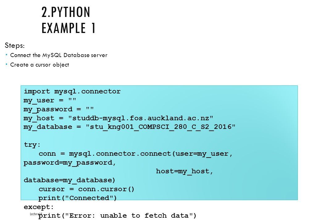 PYTHON MYSQL CONNECTIVITY BY NANDINI DAS. Lecture15 2.PYTHON MYSQL ...