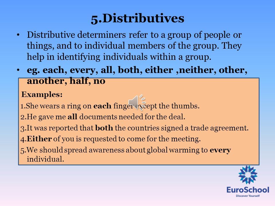 DETERMINERS INTRODUCTION A determiner is a word that comes before or after  a noun to show how the noun is being used. Determiners are used to clarify.  - ppt download