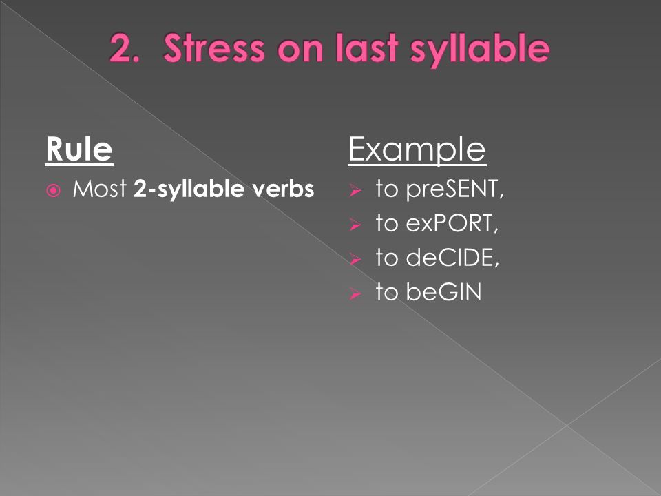 Rule most 2 syllable nouns most 2 syllable adjectives example present