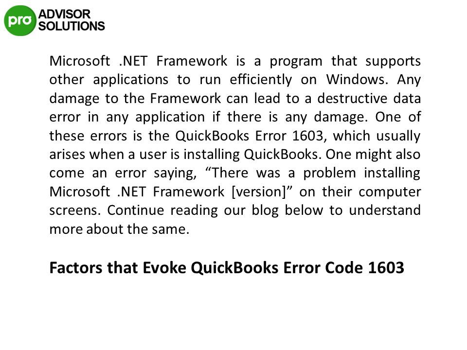 How to permanently stop quickbooks error 1603 microsoft net framework