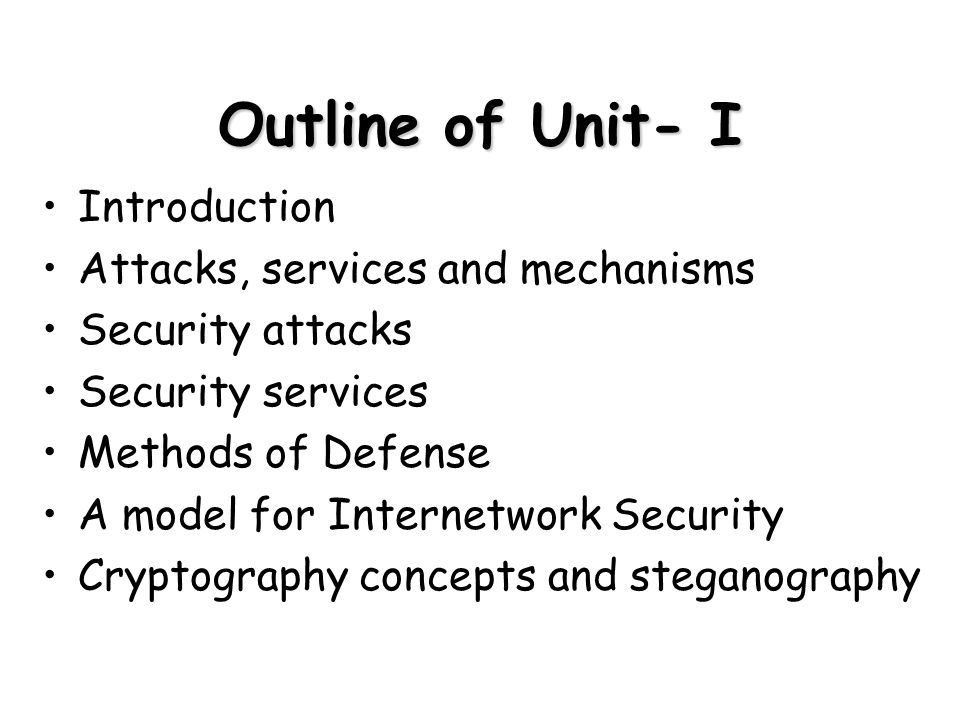 Network Security and Cryptography. Outline of Unit- I Introduction 