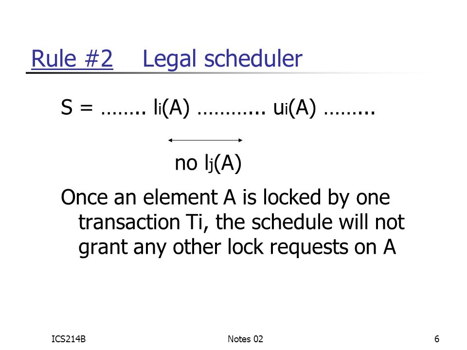 ICS214BNotes 026 Rule #2 Legal scheduler S = …….. l i (A) ………...
