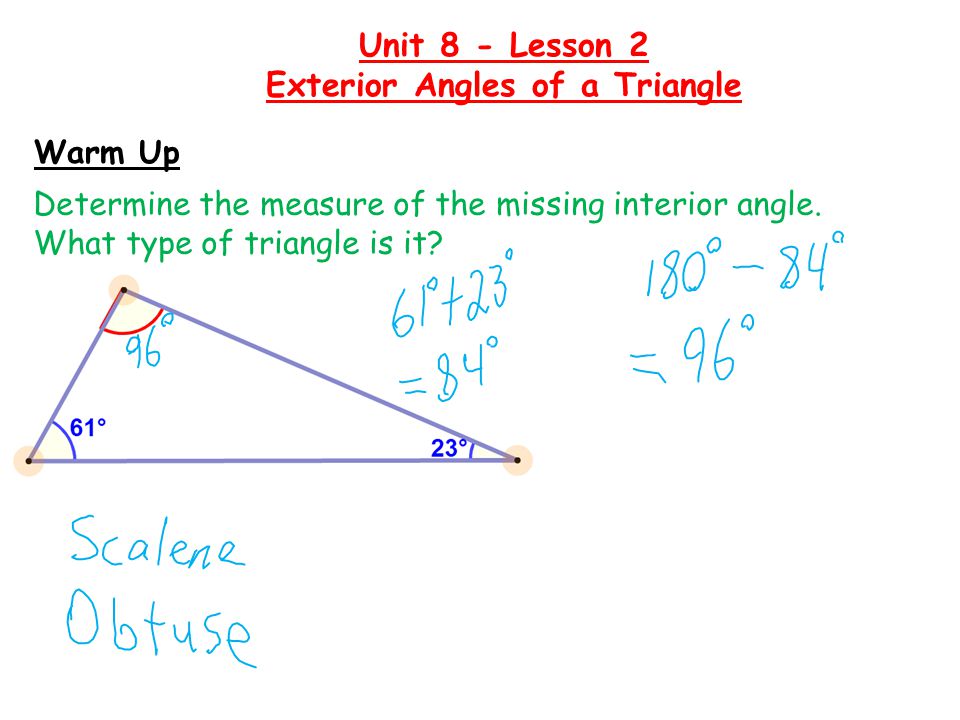 Warm Up Determine The Measure Of The Missing Interior Angle