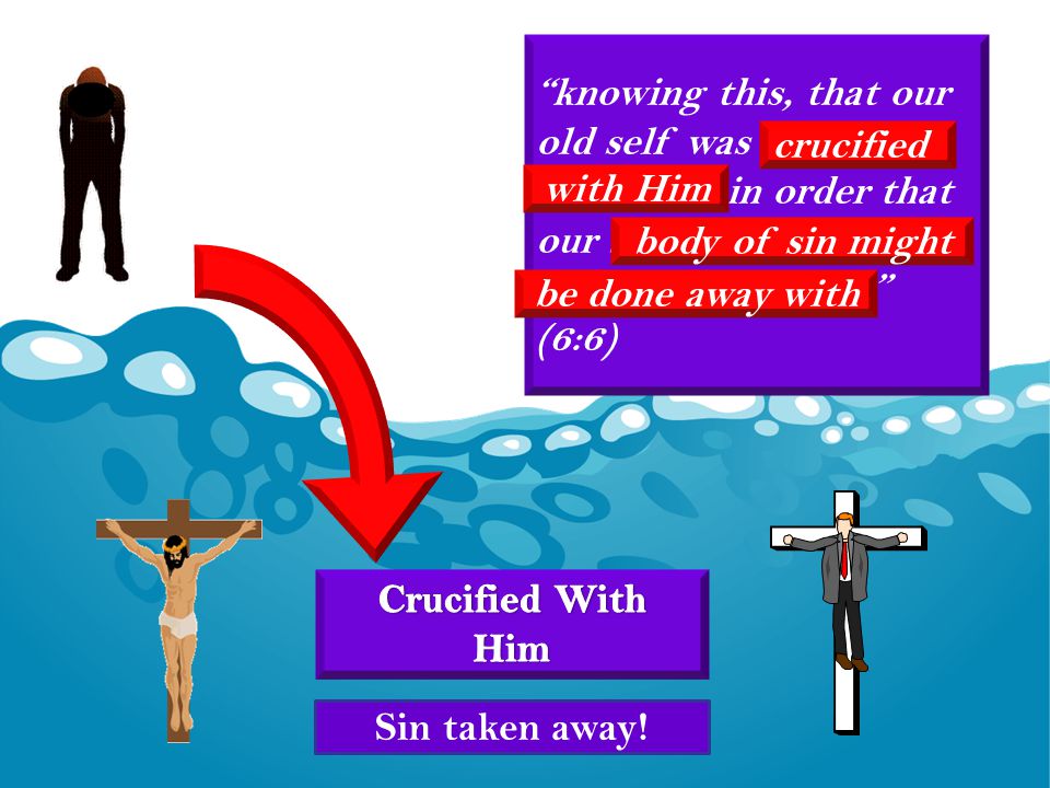 knowing this, that our old self was crucified with Him, in order that our body of sin might be done away with, (6:6) crucified with Him body of sin might be done away with Sin taken away!