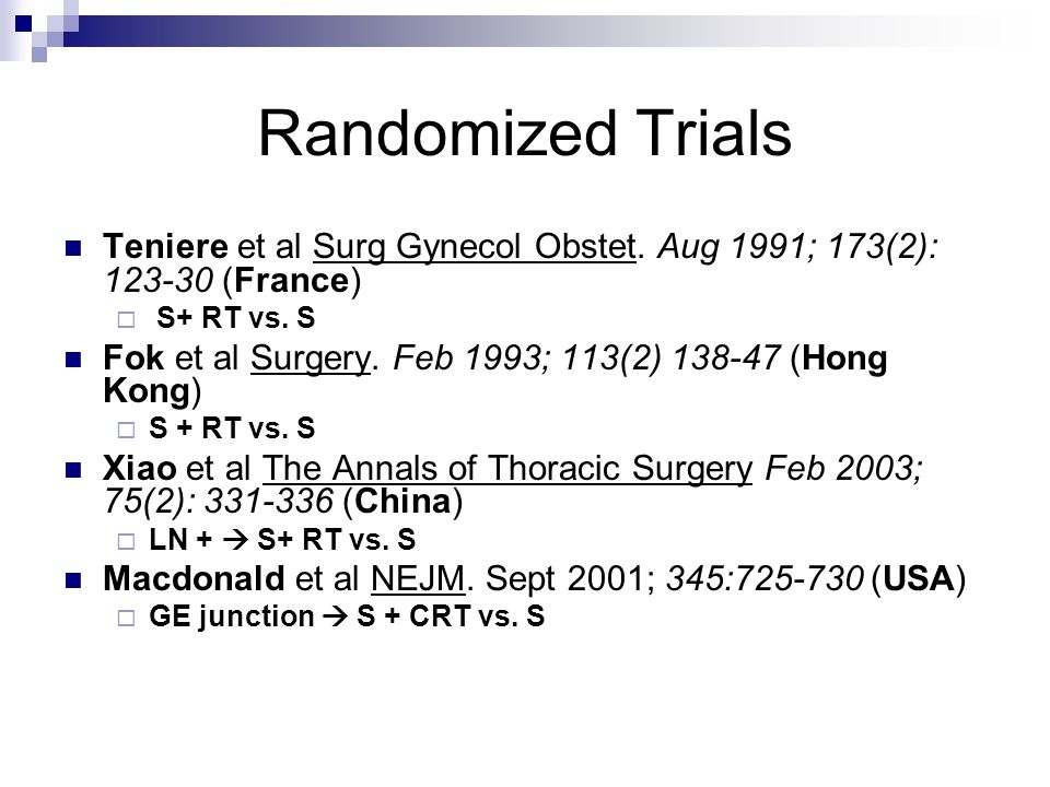 Randomized Trials Teniere et al Surg Gynecol Obstet.