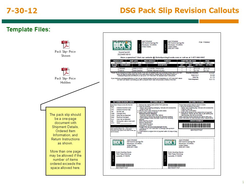 1 dsg pack slip revision callouts the pack slip should be a one page