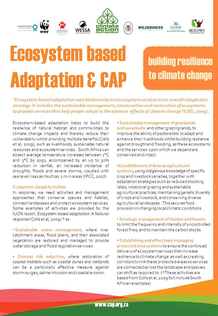 Ecosystem-based adaptation helps to build the resilience of natural habitat and communities to climate change impacts and thereby reduce their vulnerability whilst providing multiple benefits (Colls et al, 2009); such as livelihoods, sustainable natural resources and ecosystem services.