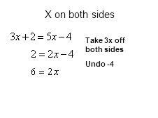 X on both sides Take 3x off both sides Undo -4