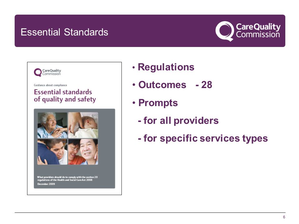 6 Essential Standards Regulations Outcomes - 28 Prompts - for all providers - for specific services types