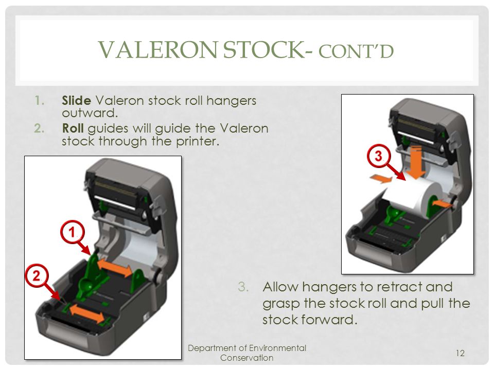 VALERON STOCK- CONT’D 1. Slide Valeron stock roll hangers outward.