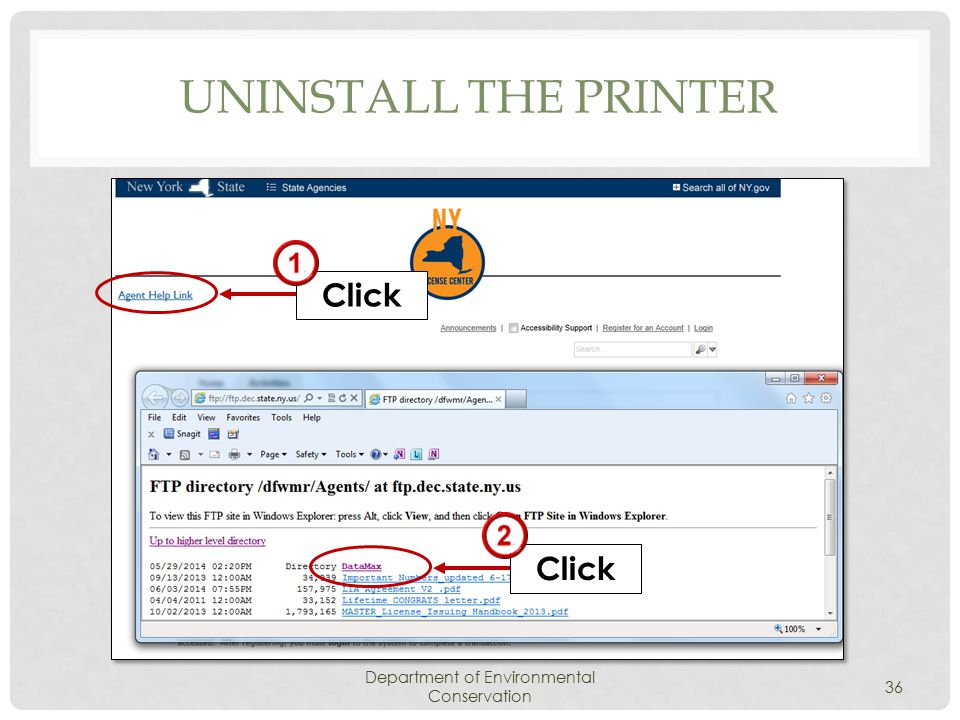 UNINSTALL THE PRINTER Department of Environmental Conservation 36 Click