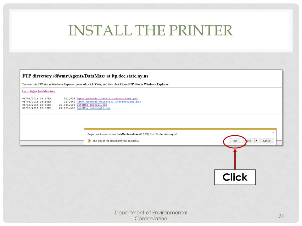 INSTALL THE PRINTER Department of Environmental Conservation 37 Click