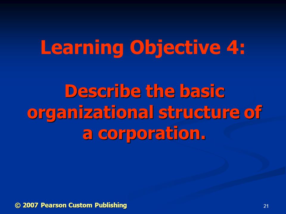 21 Describe the basic organizational structure of a corporation.