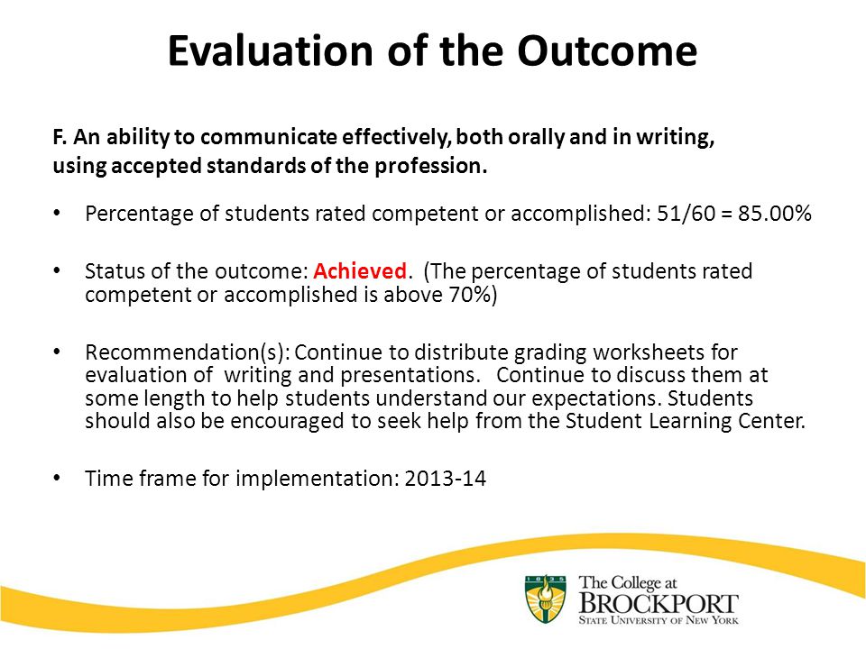 Evaluation of the Outcome F.