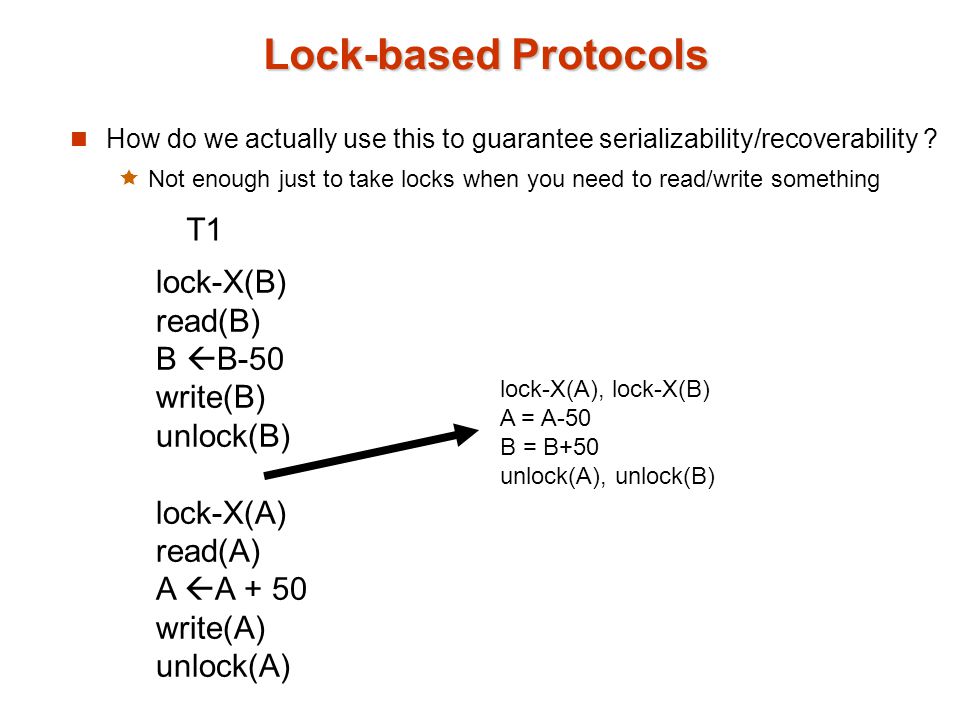 Lock-based Protocols How do we actually use this to guarantee serializability/recoverability .