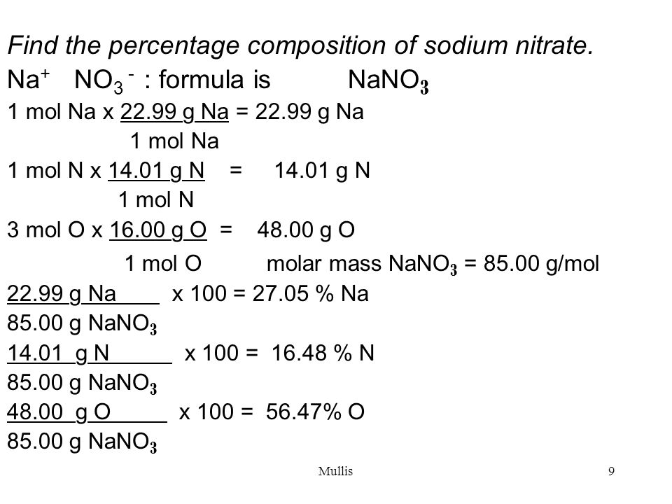 Mullis9 Find the percentage composition of sodium nitrate.