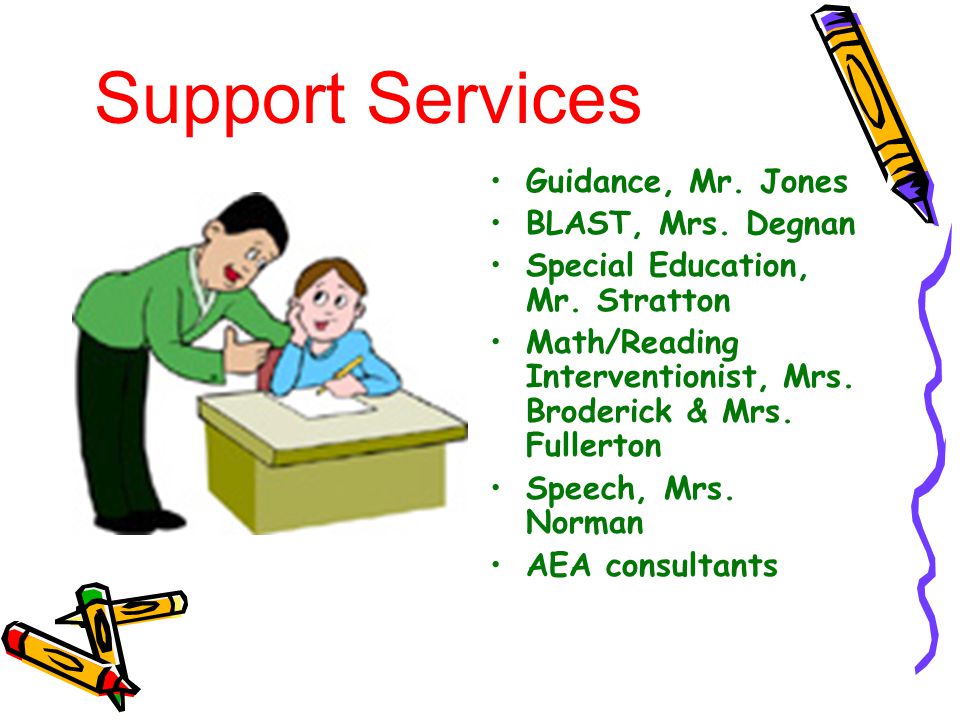 Support Services Guidance, Mr. Jones BLAST, Mrs. Degnan Special Education, Mr.