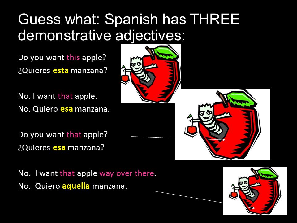 Guess what: Spanish has THREE demonstrative adjectives: Do you want this apple.