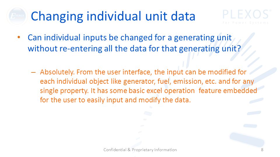 Can individual inputs be changed for a generating unit without re-entering all the data for that generating unit.