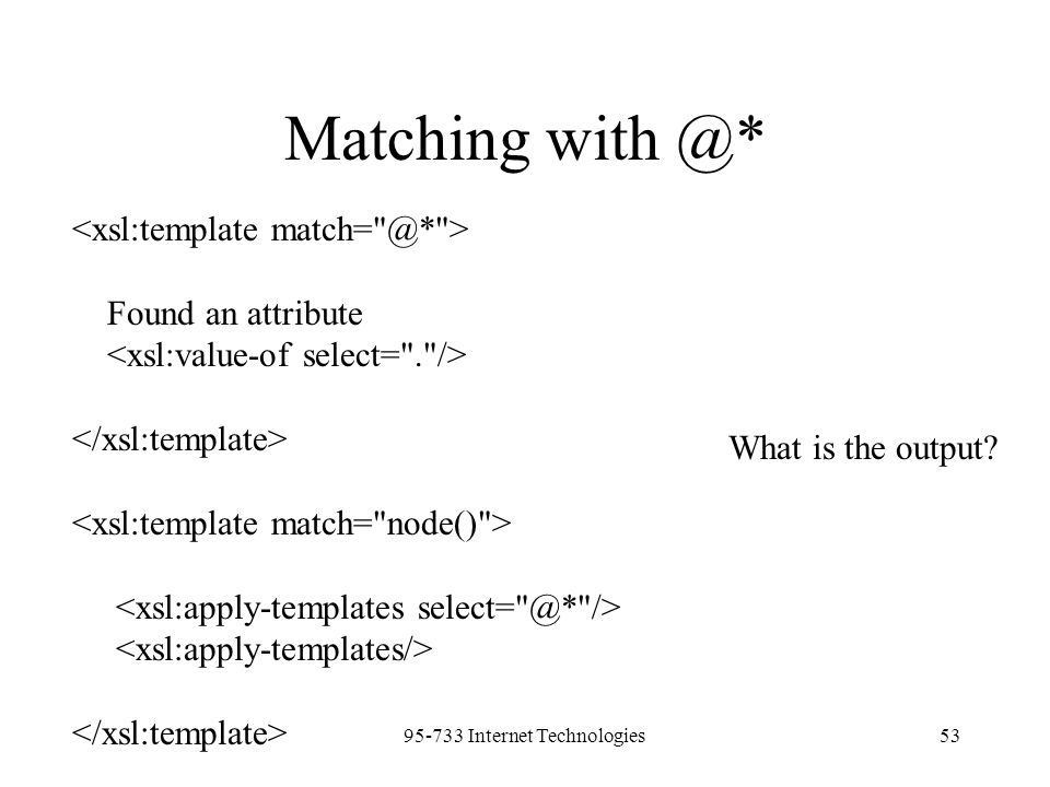 Internet Technologies53 Matching Found an attribute What is the output