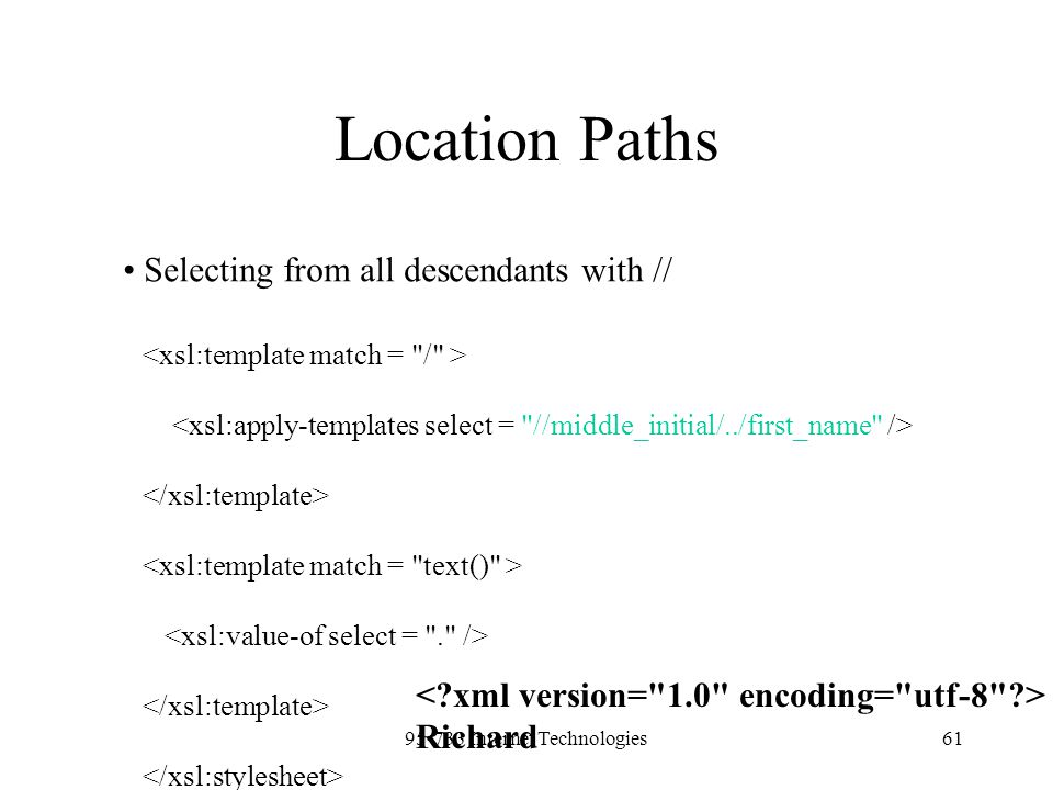Internet Technologies61 Location Paths Selecting from all descendants with // Richard
