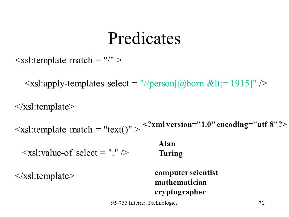 Internet Technologies71 Predicates Alan Turing computer scientist mathematician cryptographer