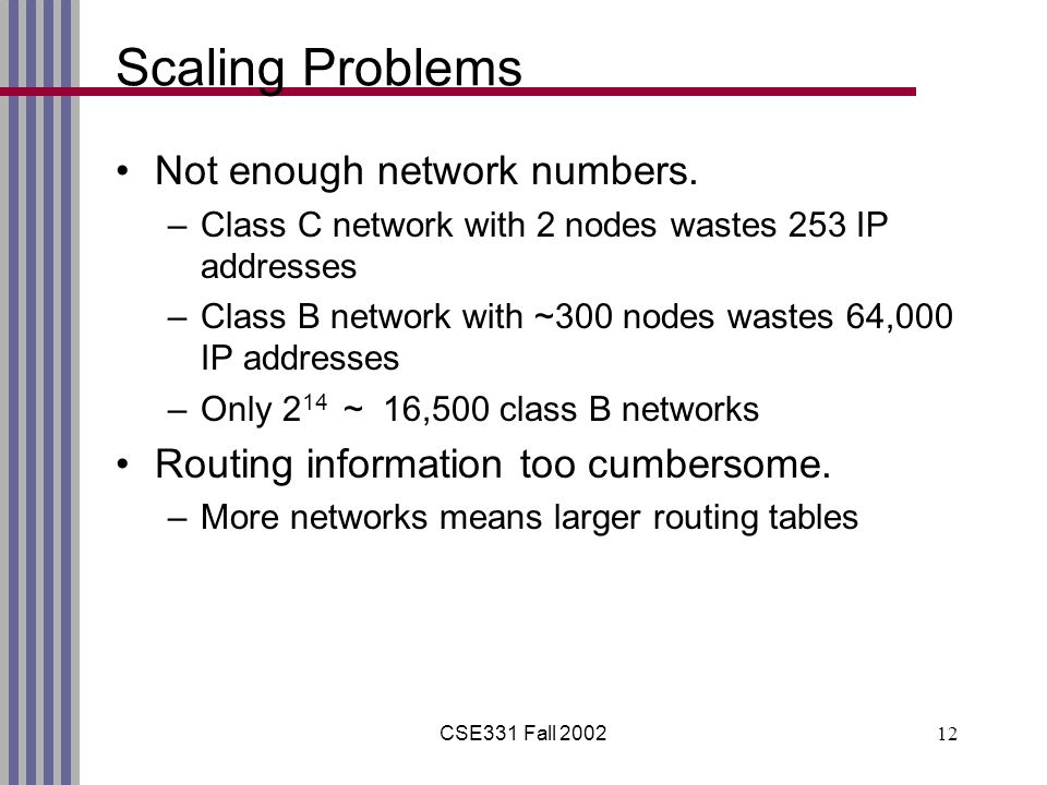 CSE331 Fall Scaling Problems Not enough network numbers.