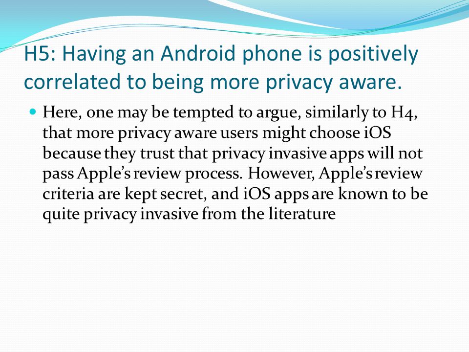 H5: Having an Android phone is positively correlated to being more privacy aware.