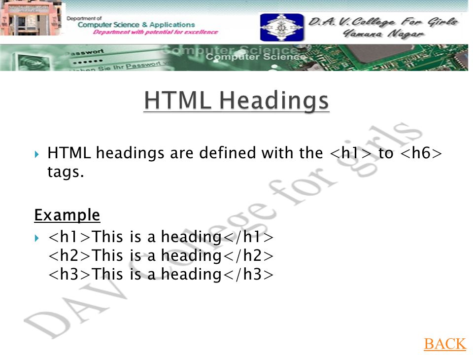  HTML headings are defined with the to tags.