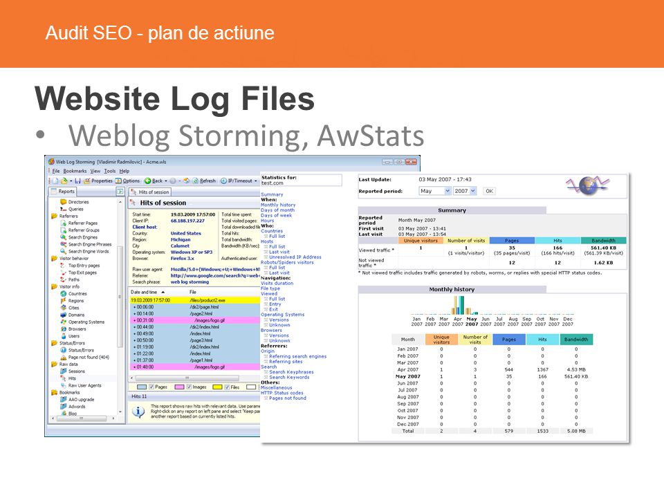 Audit SEO - plan de actiune Website Log Files Weblog Storming, AwStats