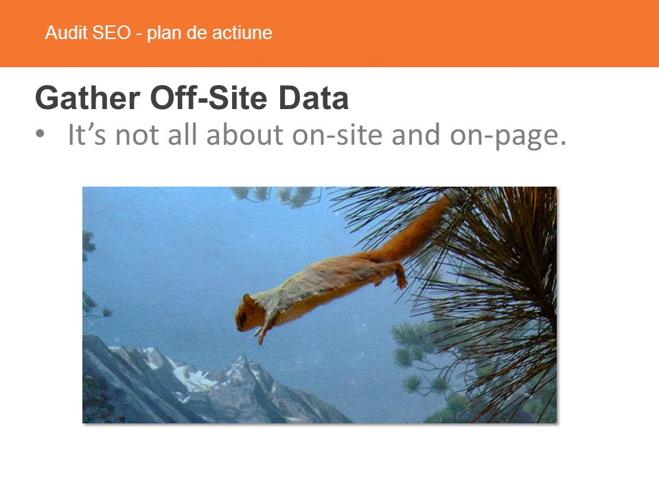 Audit SEO - plan de actiune Gather Off-Site Data It’s not all about on-site and on-page.