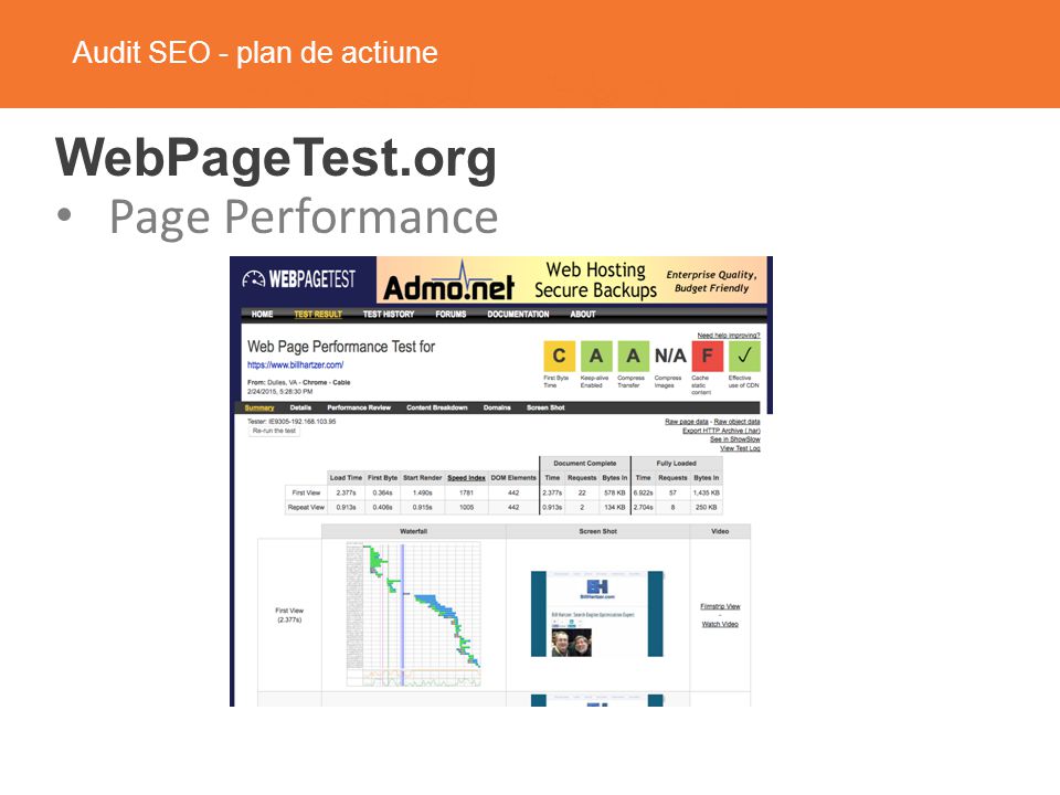 Audit SEO - plan de actiune WebPageTest.org Page Performance