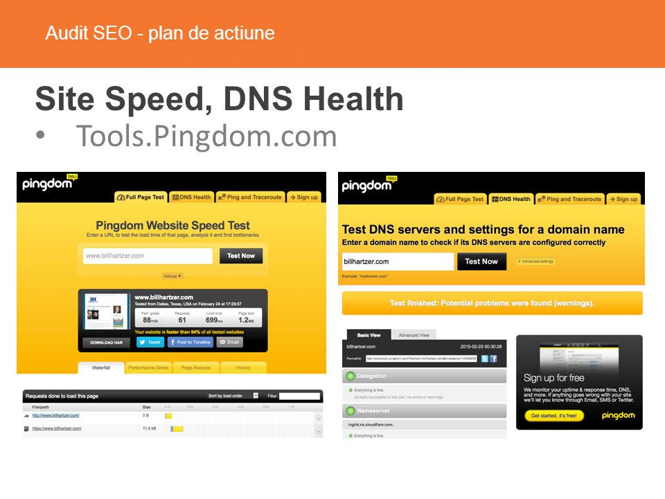 Audit SEO - plan de actiune Site Speed, DNS Health Tools.Pingdom.com