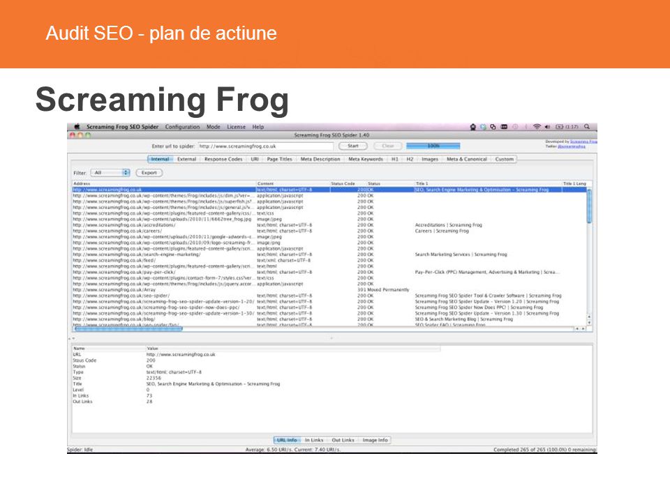 Audit SEO - plan de actiune Screaming Frog