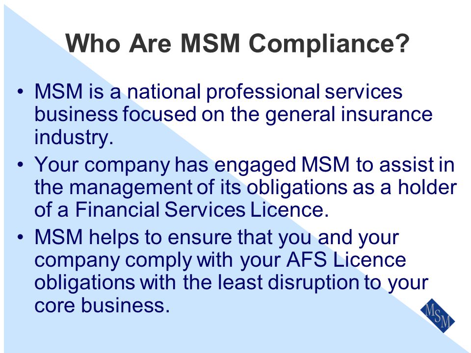 Complaints An Overview for Staff Prepared by MSM Compliance Services Pty Ltd